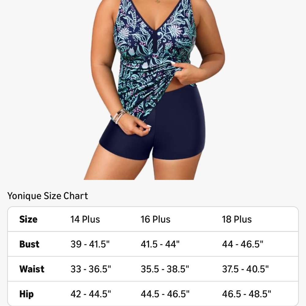 Yonique Plus Size Tummy Control Tankini with Boyshorts Athletic Swimwear - Picture 5 of 14